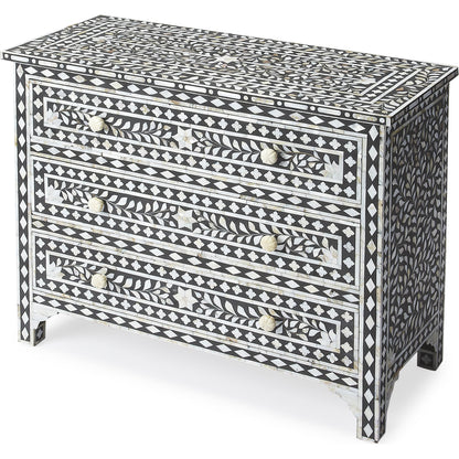 Bone Inlay Chest by Butler Specialty Company in black and black bone inlay. Made from mango wood solids, mdf, resin, bone in a modern style.