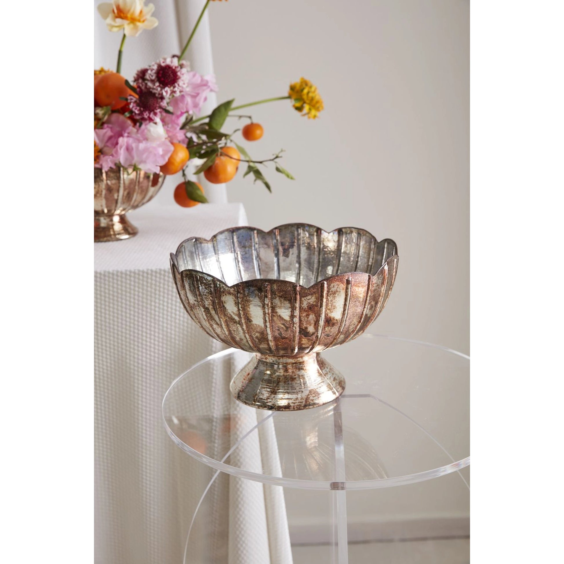 Enid Compote by Accent Decor in silver. Made from glass in a modern style.