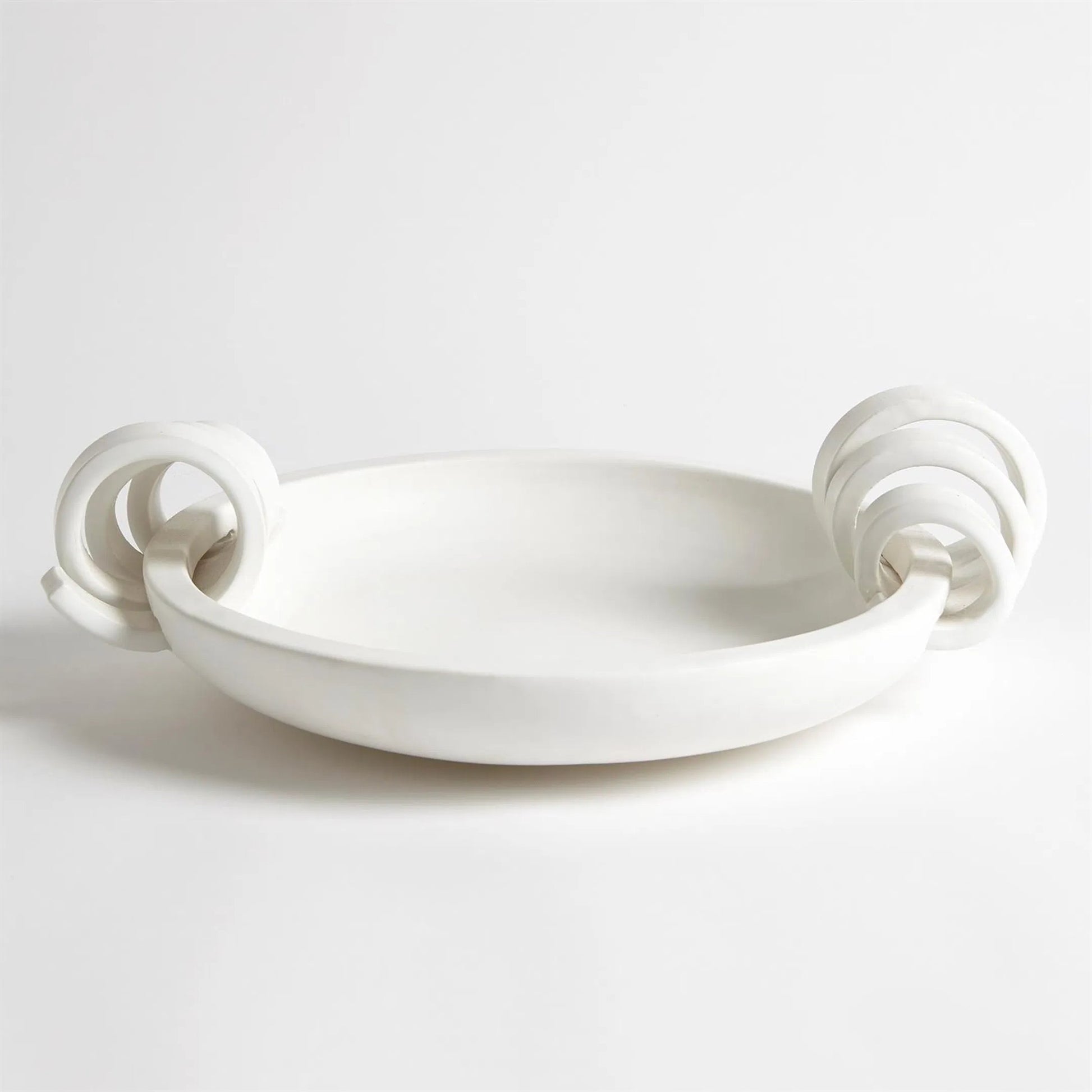 Ribbon Handle Compote by Global Views in matte white. Made from ceramic in a eclectic & global style.