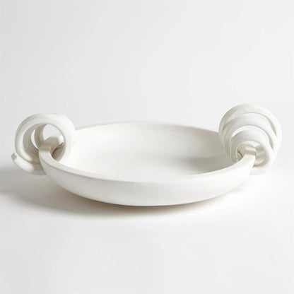 Ribbon Handle Compote by Global Views in matte white. Made from ceramic in a eclectic & global style.