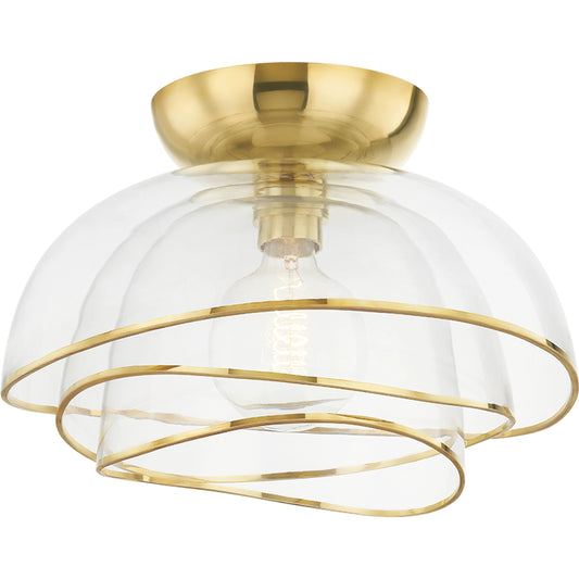 Esme 1 Light Flush Mount by Corbett in vintage polished brass. Made from brass in a modern style.