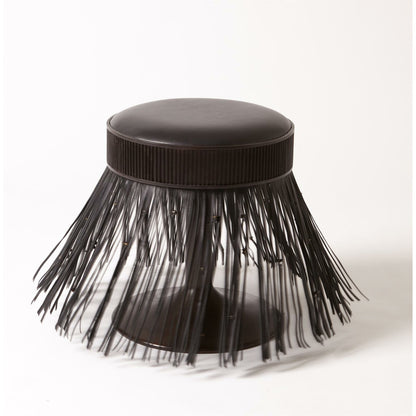 Grace Stool by Global Views in black. Made from brass, leather, mild steel in a eclectic & global style.