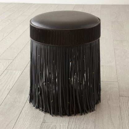 Grace Stool by Global Views in black. Made from brass, leather, mild steel in a eclectic & global style.