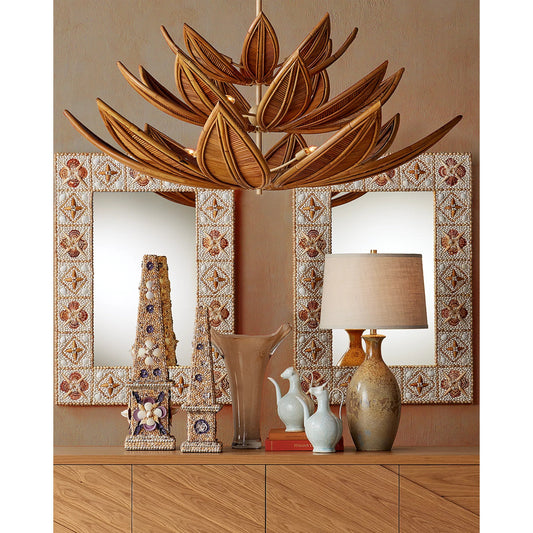 Coquillage Tall Obelisk by Currey and Company in natural. Made from shells, wood in a unique style.