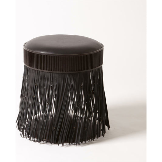 Grace Stool by Global Views in black. Made from brass, leather, mild steel in a eclectic & global style.