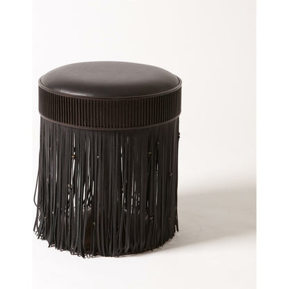 Grace Stool by Global Views in black. Made from brass, leather, mild steel in a eclectic & global style.