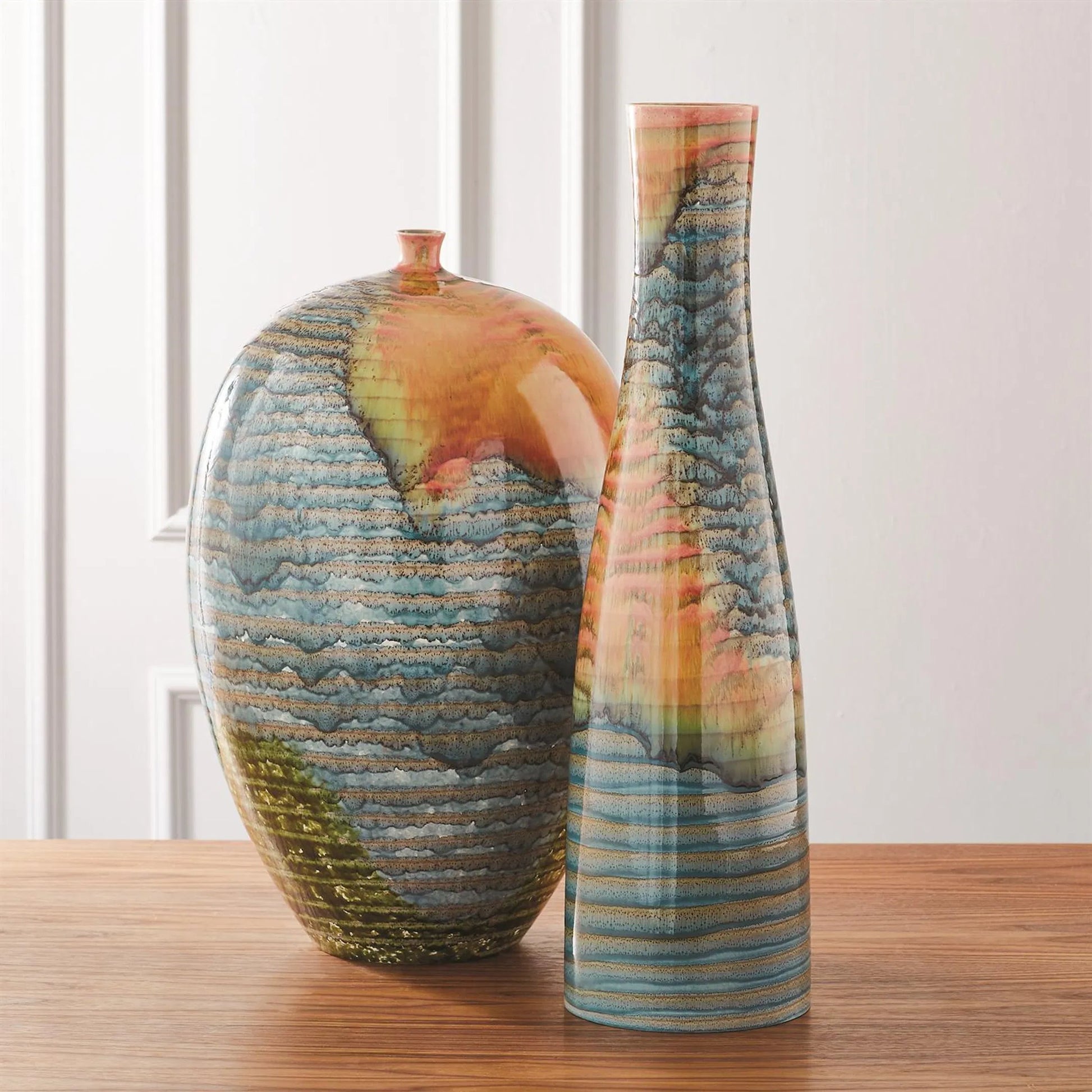 Watercolor Ringed Vase by Global Views. Made from earthenware in a eclectic & global style.