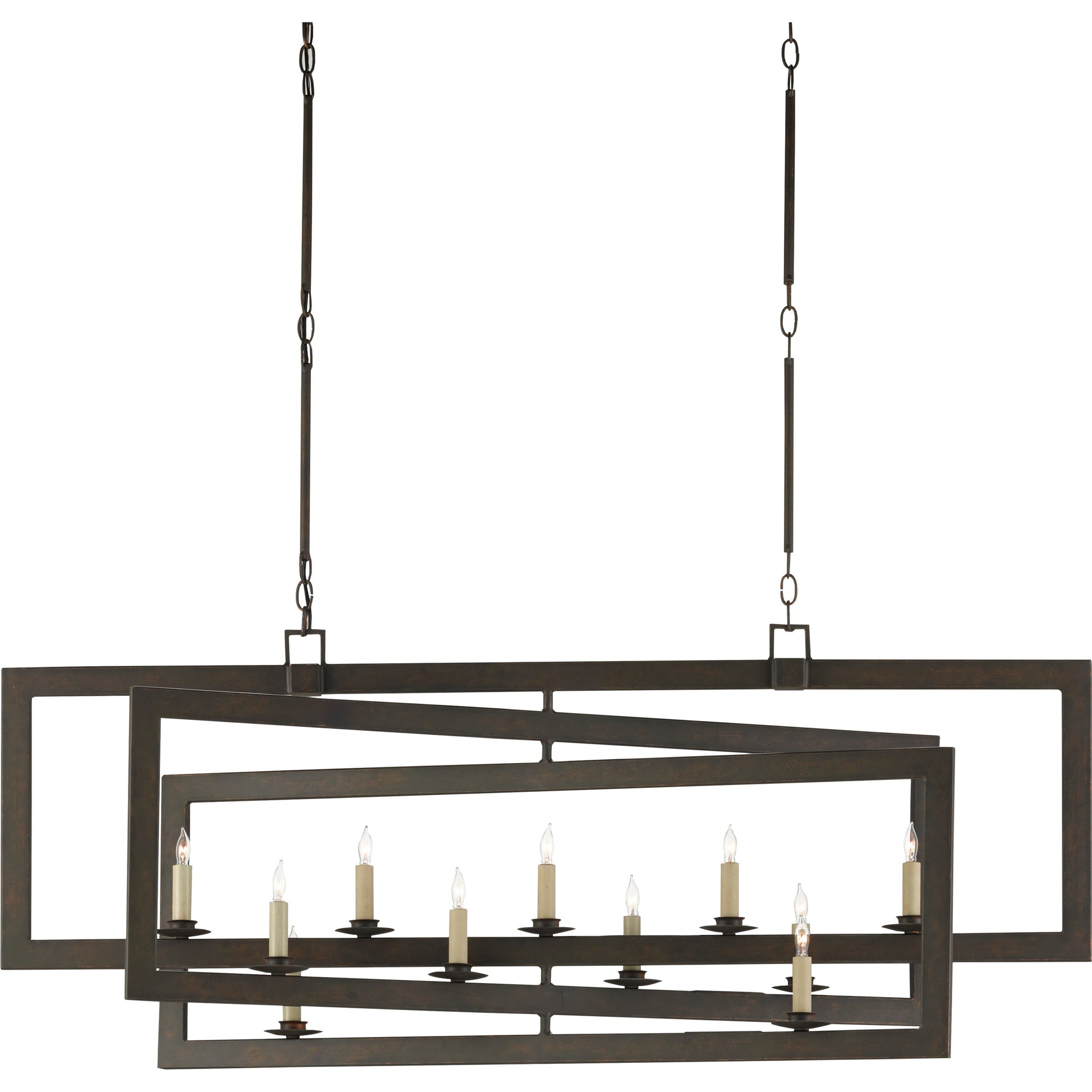 Middleton Rectangular Chandelier by Currey and Company. Made from wrought iron in a modern style.