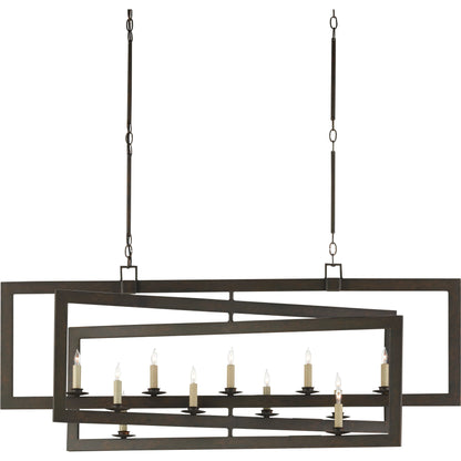 Middleton Rectangular Chandelier by Currey and Company. Made from wrought iron in a modern style.