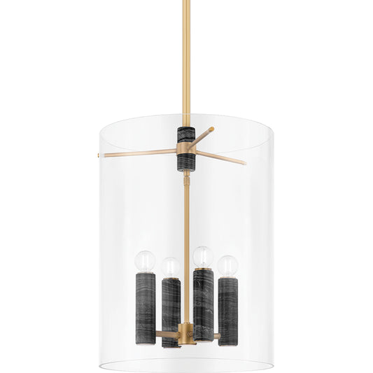 Adonis 4 Light Lantern Pendant by Corbett in vintage brass. Made from brass in a modern style.