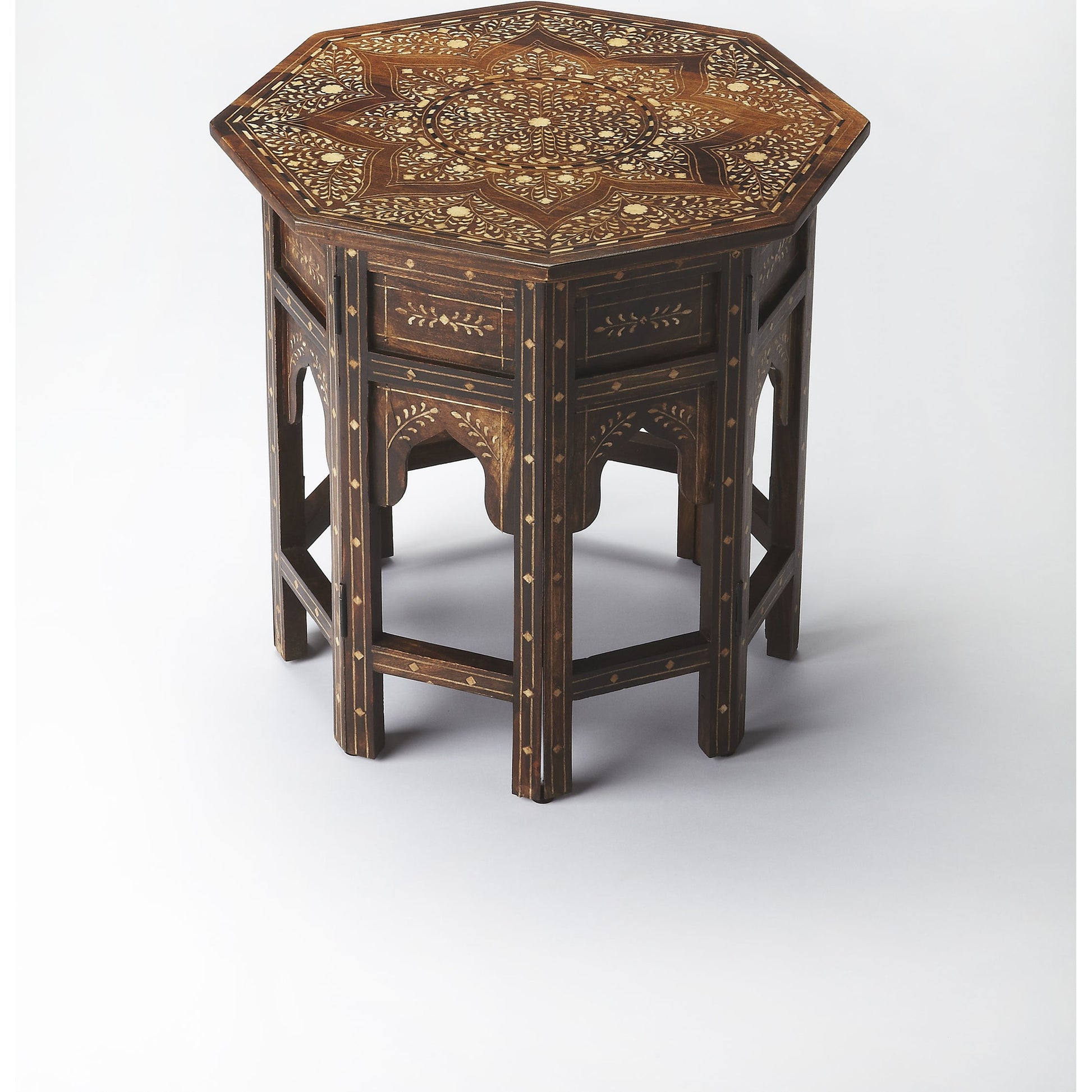 Wood & Bone Inlay Accent Table by Butler Specialty Company in medium brown and wood & bone inlay. Made from wood, bone inlay in a modern style.