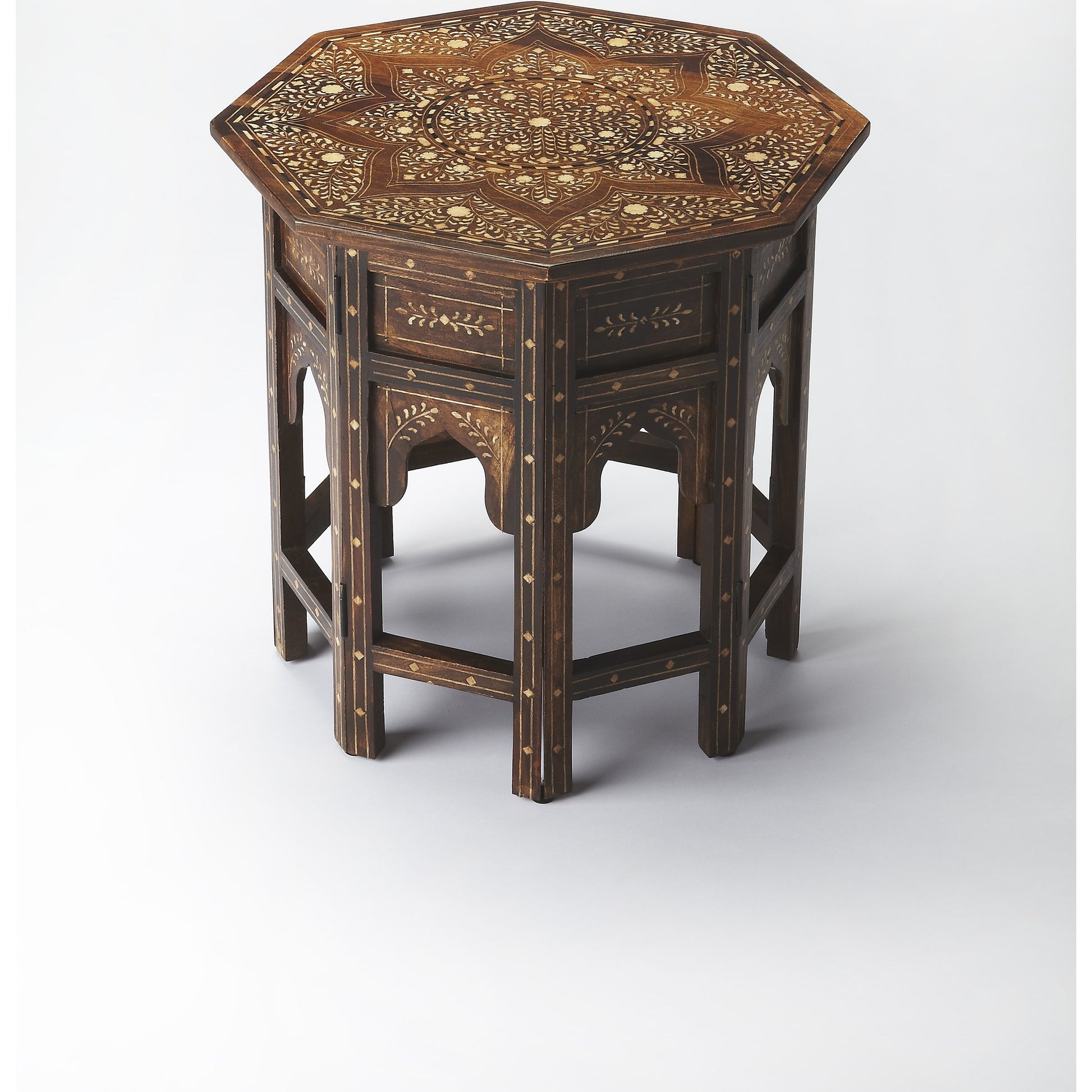 Wood & Bone Inlay Accent Table by Butler Specialty Company in medium brown and wood & bone inlay. Made from wood, bone inlay in a modern style.