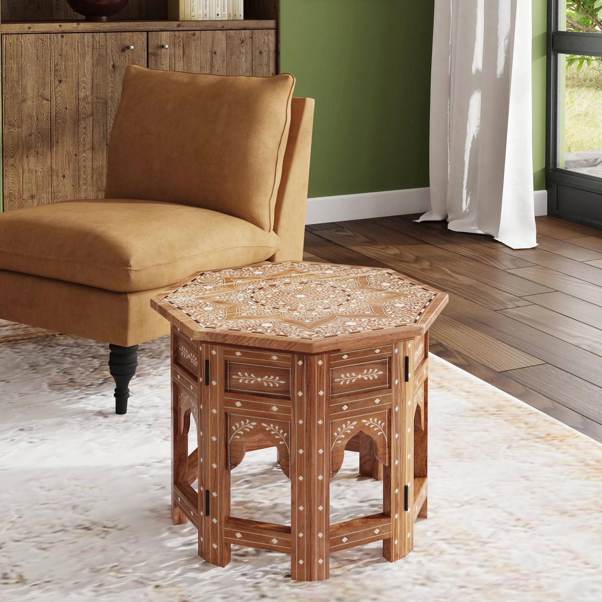 Wood & Bone Inlay Accent Table by Butler Specialty Company in medium brown and wood & bone inlay. Made from wood, bone inlay in a modern style.