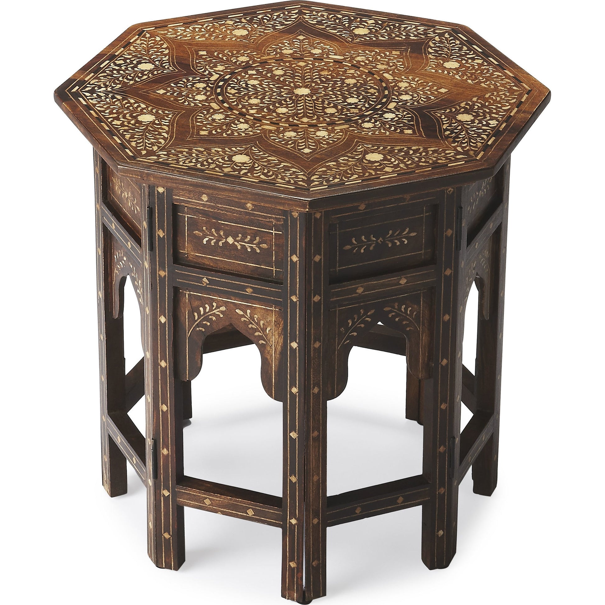 Wood & Bone Inlay Accent Table by Butler Specialty Company in medium brown and wood & bone inlay. Made from wood, bone inlay in a modern style.