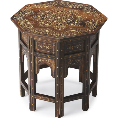 Wood & Bone Inlay Accent Table by Butler Specialty Company in medium brown and wood & bone inlay. Made from wood, bone inlay in a modern style.