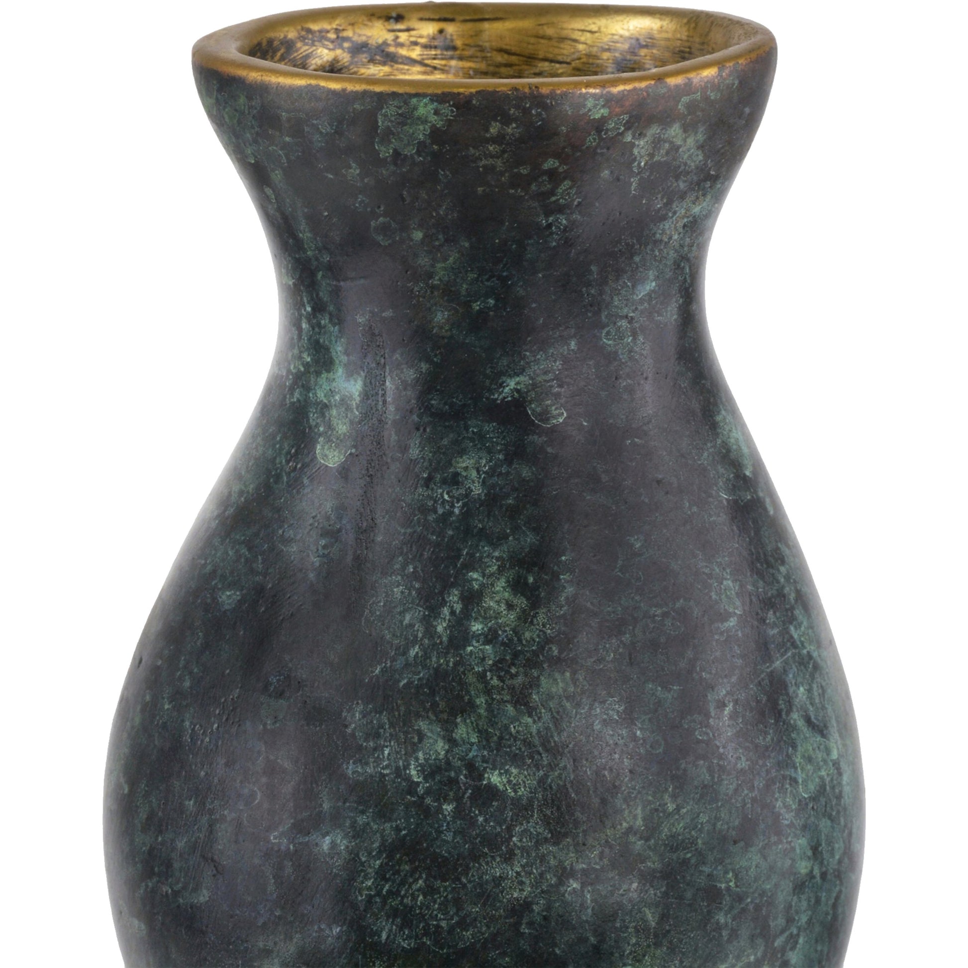 Luganzo Bronze Vase by Currey and Company in jade green, gold. Made from bronze in a modern style.