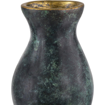 Luganzo Bronze Vase by Currey and Company in jade green, gold. Made from bronze in a modern style.