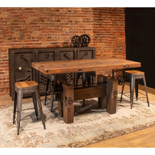 Rustic Revival 67" Adjustable Desk by World Interiors in brown and natural. Made from reclaimed hardwood reclaimed iron in a unique style.