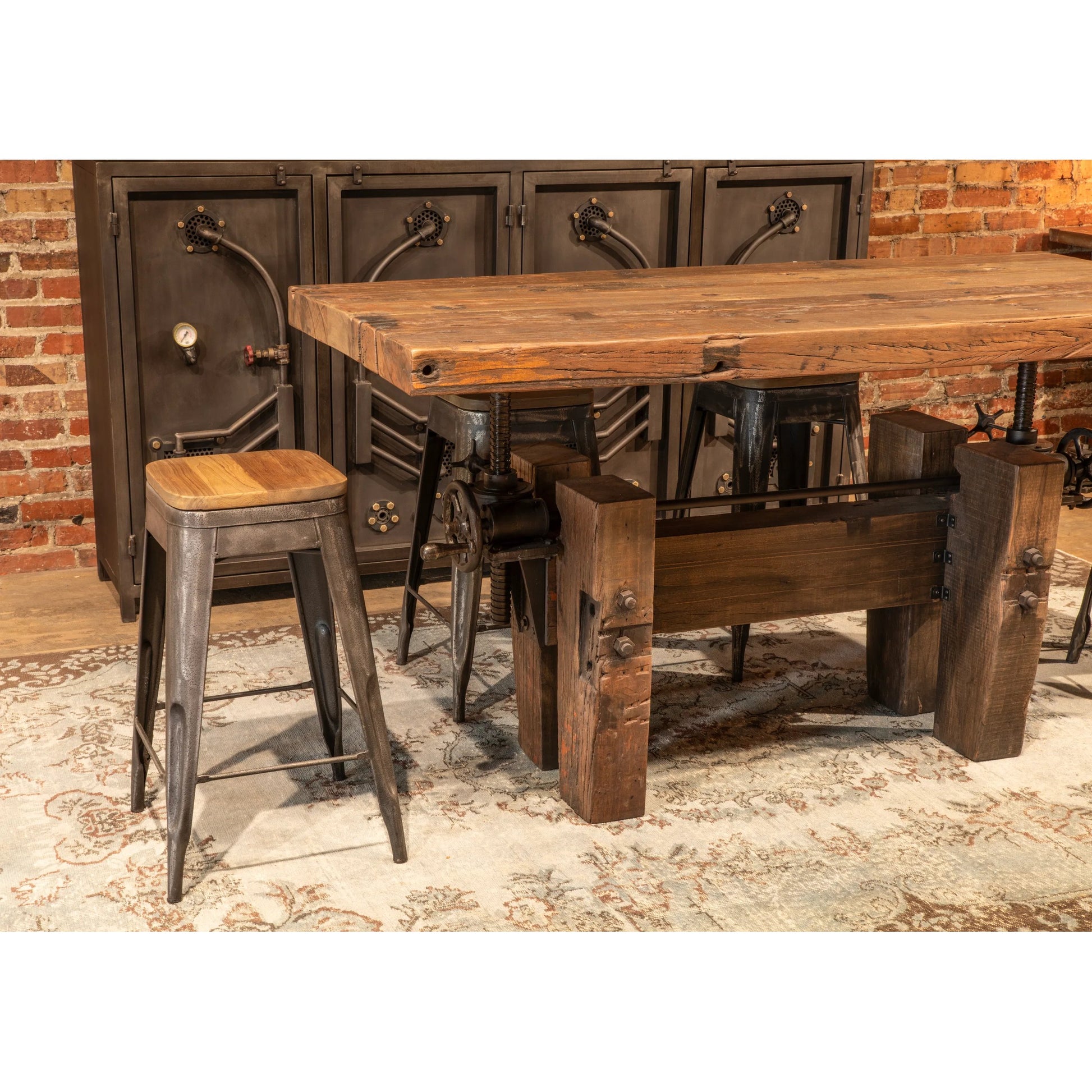 Rustic Revival 67" Adjustable Desk by World Interiors in brown and natural. Made from reclaimed hardwood reclaimed iron in a cottage & farmhouse style.