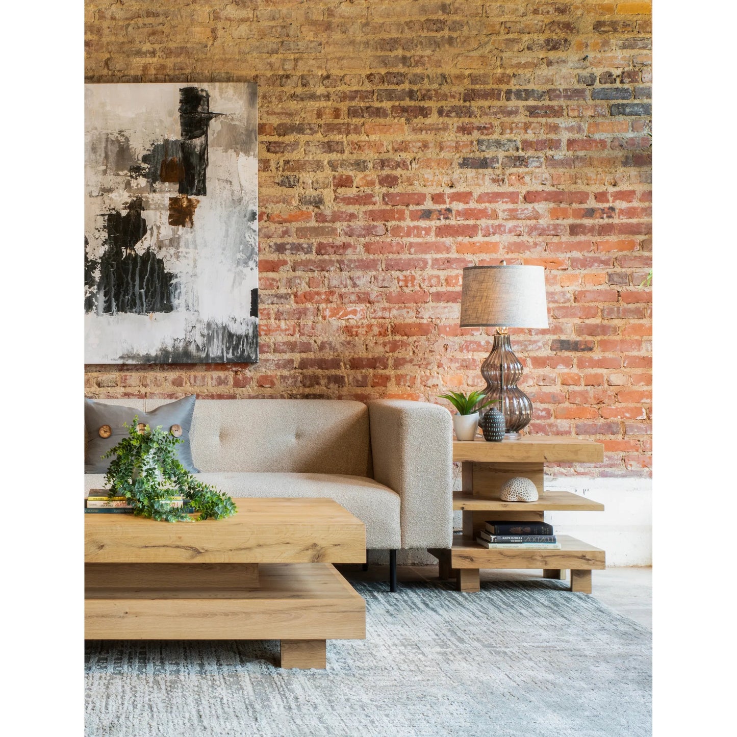 002 SI-2242729 | Lifestyle | Alpine 24" Side Table by World Interiors in tan and natural. Made from oak wood in a transitional style.