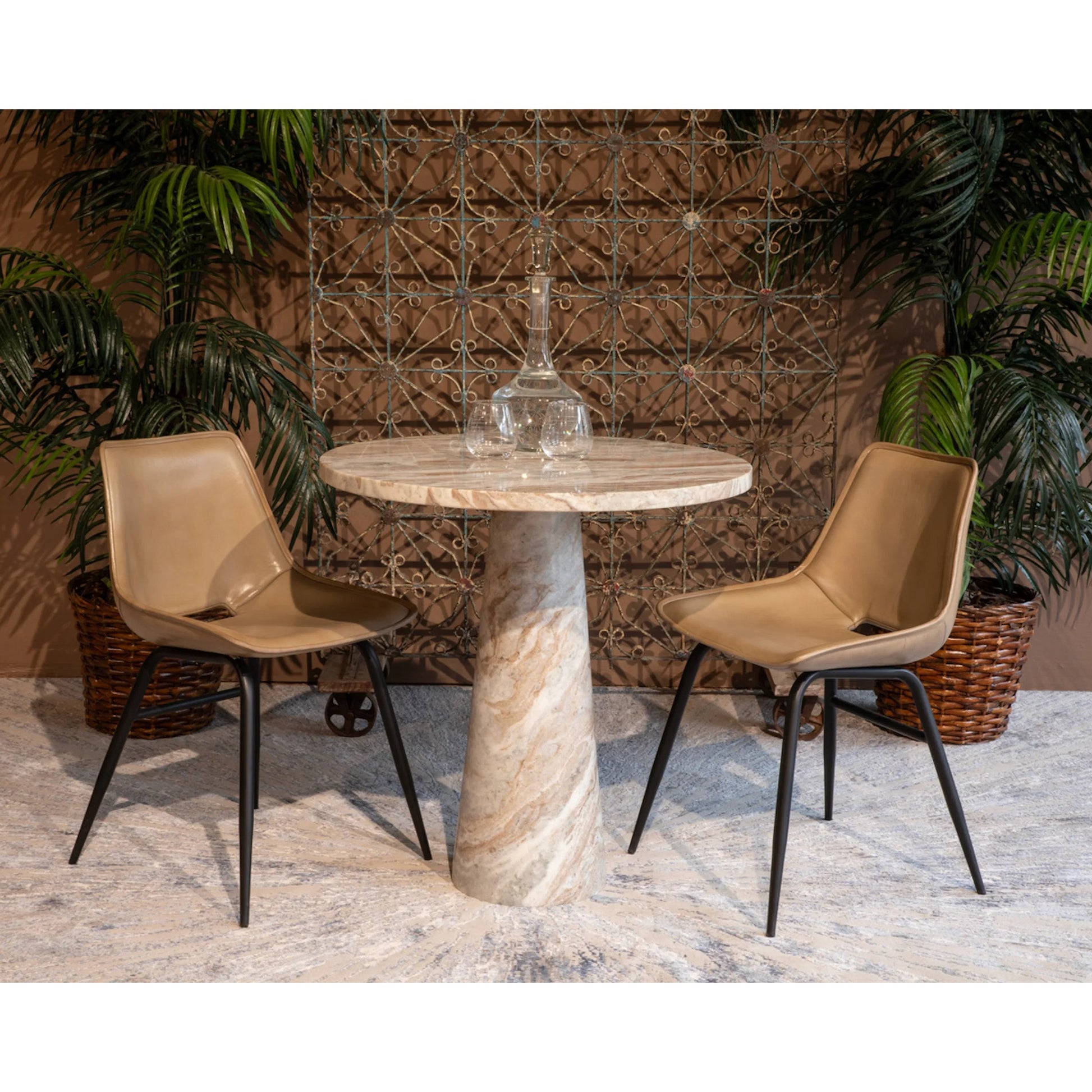 Giza 30" Round Dining Table by World Interiors in brown and toronto marble. Made from marble in a unique style.