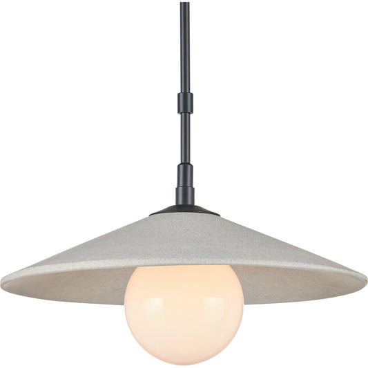 Bothy Outdoor Pendant by Currey and Company in natural, black, frosted white. Made from concrete, metal, glass in a modern style.