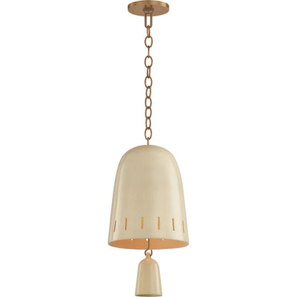 Omi Pendant by Hudson Valley in patina brass, ceramic ivory crackle. Made from ceramic in a unique style.