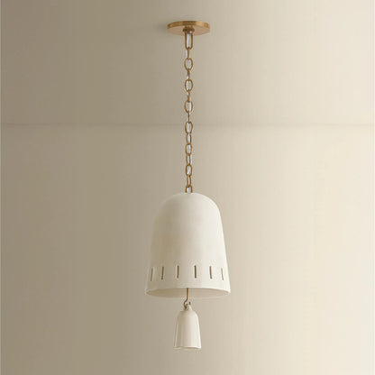 Omi Pendant by Hudson Valley in patina brass, ceramic ivory crackle. Made from ceramic in a unique style.