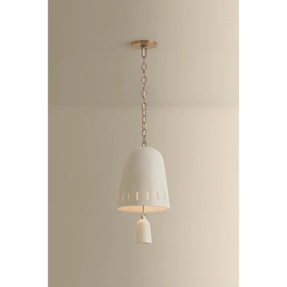 Omi Pendant by Hudson Valley in patina brass, ceramic ivory crackle. Made from ceramic in a unique style.