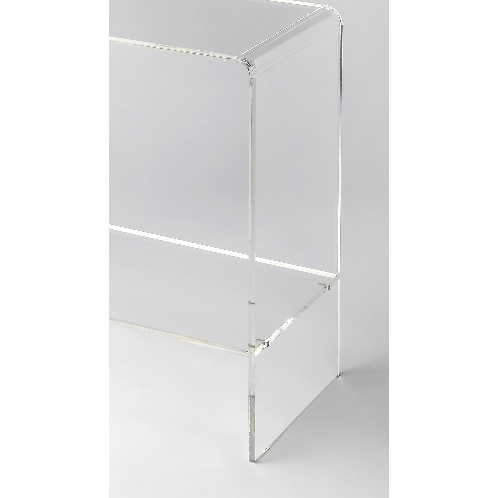 Crystal Clear Acrylic Console Table by Butler Specialty Company in clear and clear acrylic. Made from acrylic clear t13 mm in a modern style.