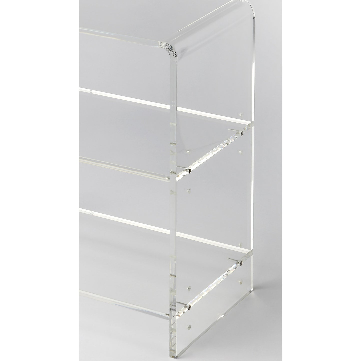 005 O-BUTLER-3611335 | Closeup | Crystal Clear Acrylic Bookcase by Butler Specialty Company in clear and clear acrylic. Made from acrylic clear t13 mm in a modern style.