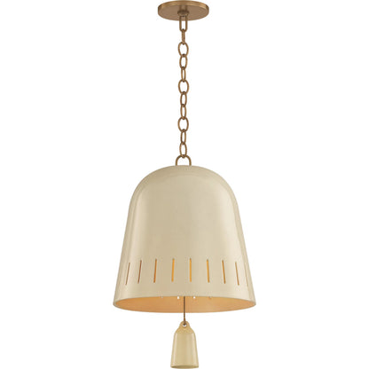 Omi Pendant by Hudson Valley in patina brass, ceramic ivory crackle. Made from ceramic in a unique style.