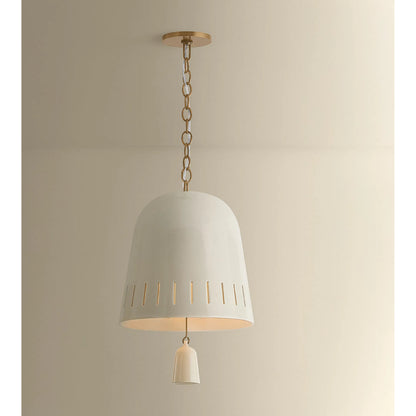 Omi Pendant by Hudson Valley in patina brass, ceramic ivory crackle. Made from ceramic in a unique style.