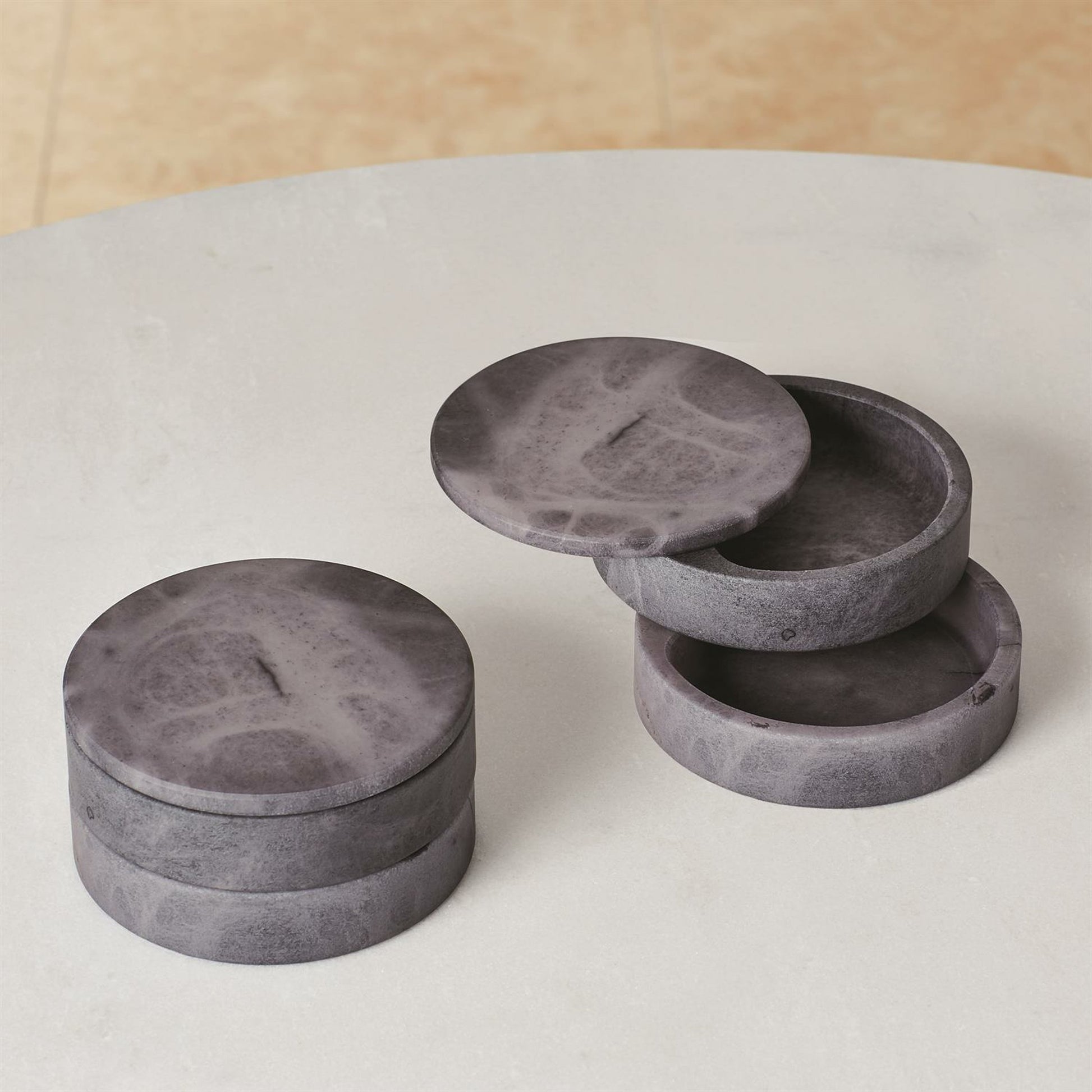 Alabaster Swivel Box by Global Views. Made from alabaster in a transitional style.