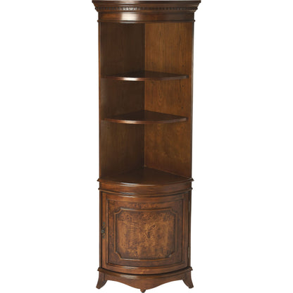 Dowling Olive Ash Burl Corner Cabinet by Butler Specialty Company in medium brown and olive ash burl. Made from poplar solids, mdf, cherry veneer in a traditional style.