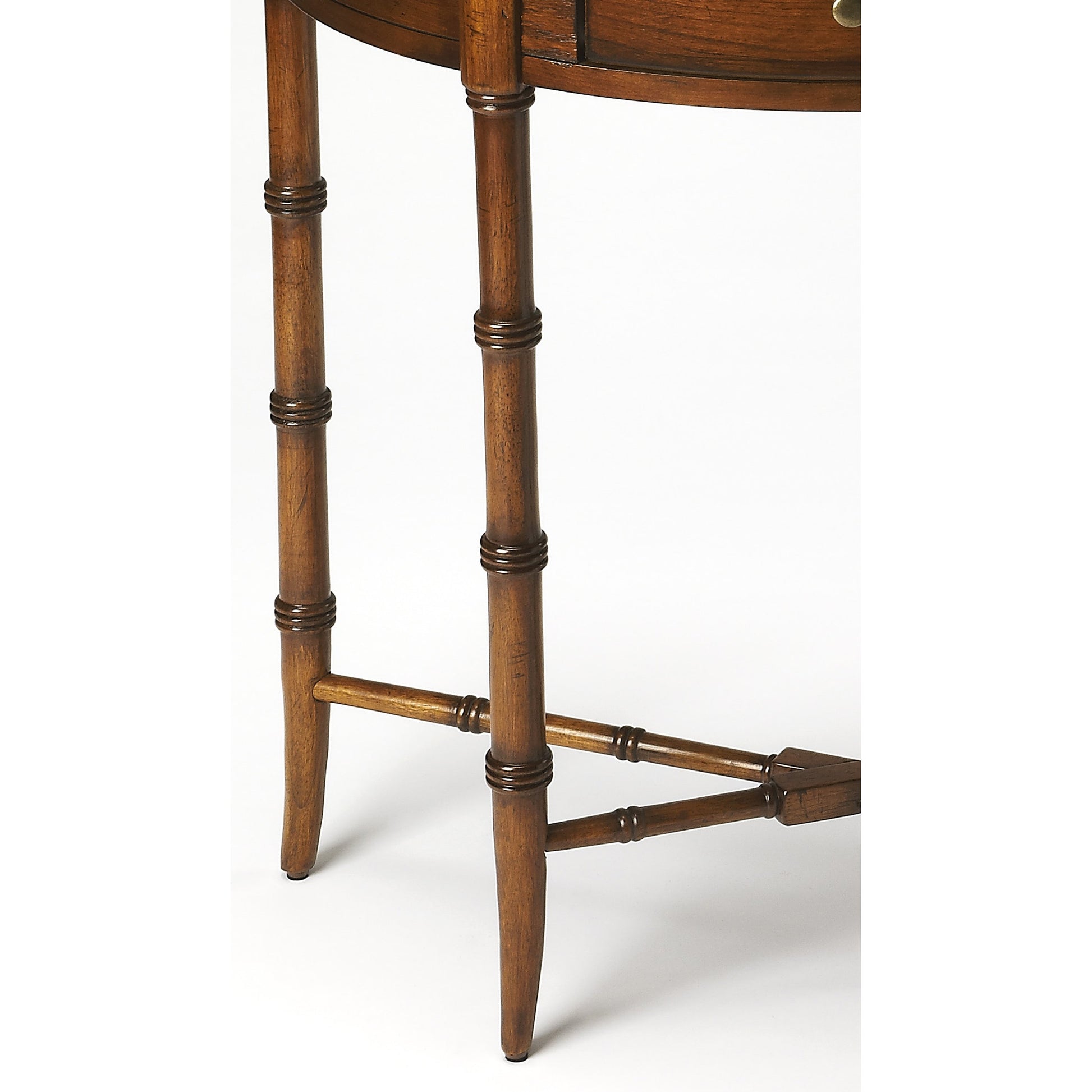 Skilling Antique Demilune Console Table by Butler Specialty Company in gray and driftwood. Made from rubberwood solids, mdf, oak veneer in a traditional style.