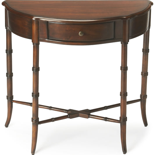 Skilling Plantation Console Table by Butler Specialty Company in dark brown and plantation cherry. Made from rubberwood solids, mdf, cherry veneer in a traditional style.