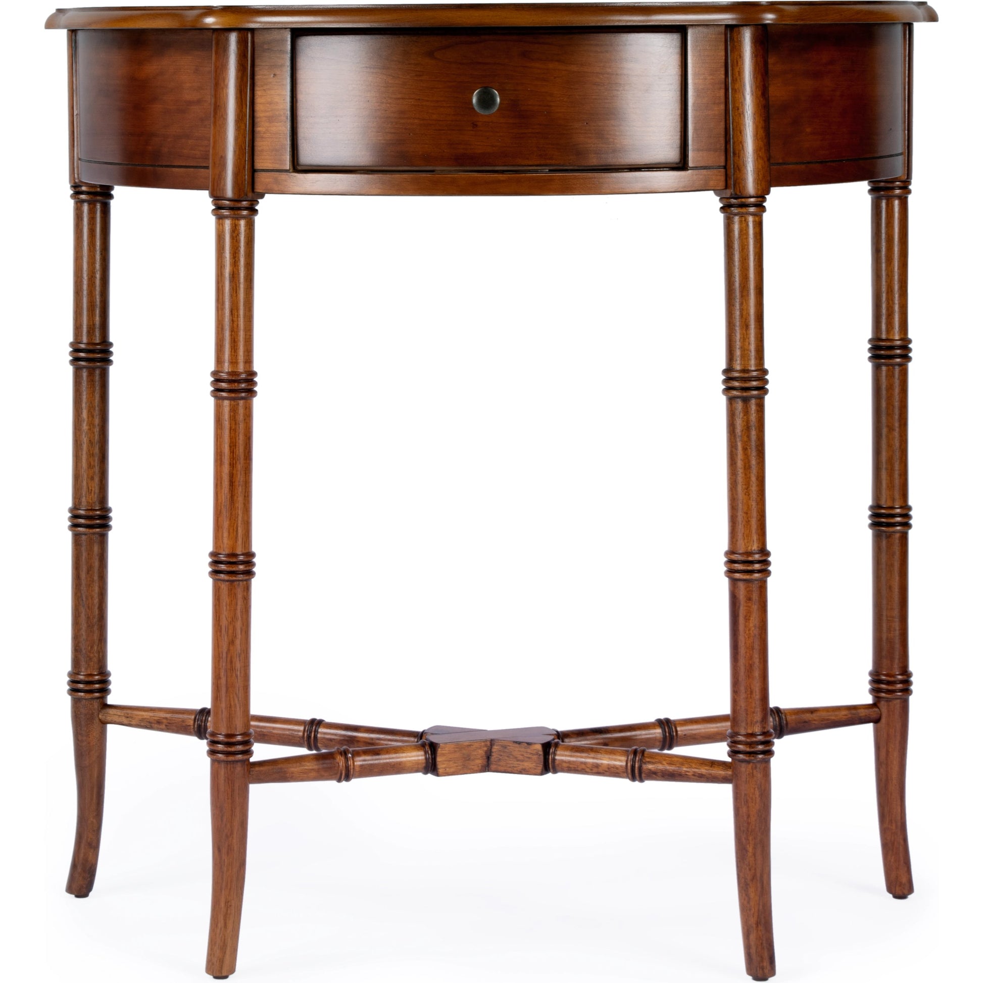 Skilling Demilune Console Table by Butler Specialty Company in olive ash. Made from unique in a traditional style.