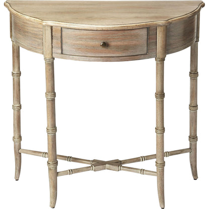Skilling Antique Demilune Console Table by Butler Specialty Company in gray and driftwood. Made from rubberwood solids, mdf, oak veneer in a traditional style.
