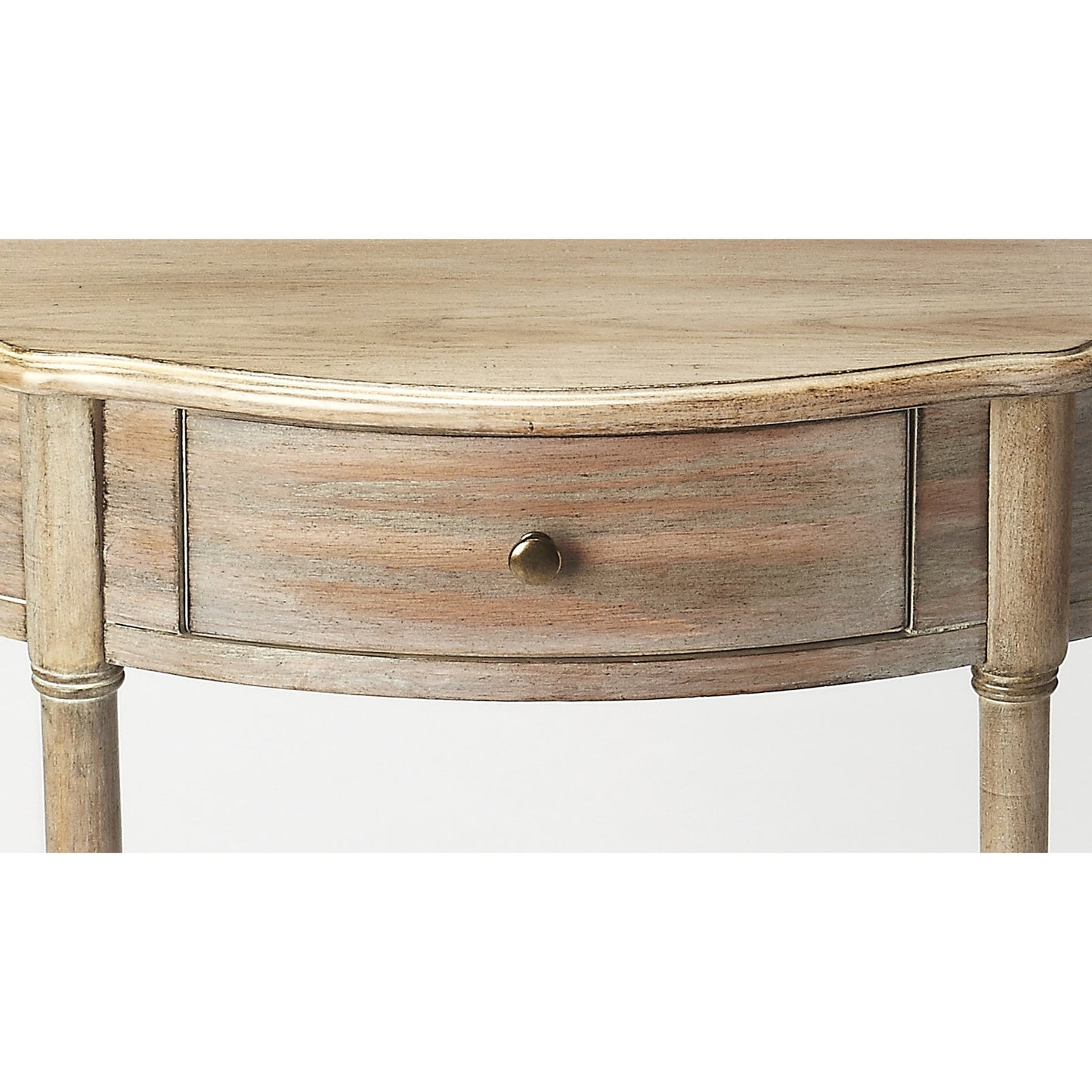 002 S-242417 | Additional Silo | Skilling Antique Demilune Console Table by Butler Specialty Company in gray and driftwood. Made from rubberwood solids, mdf, oak veneer in a traditional style.