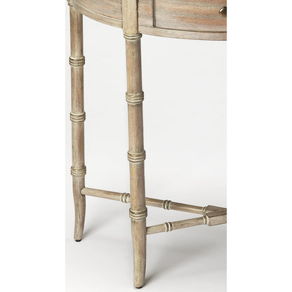 Skilling Antique Demilune Console Table by Butler Specialty Company in gray and driftwood. Made from rubberwood solids, mdf, oak veneer in a traditional style.