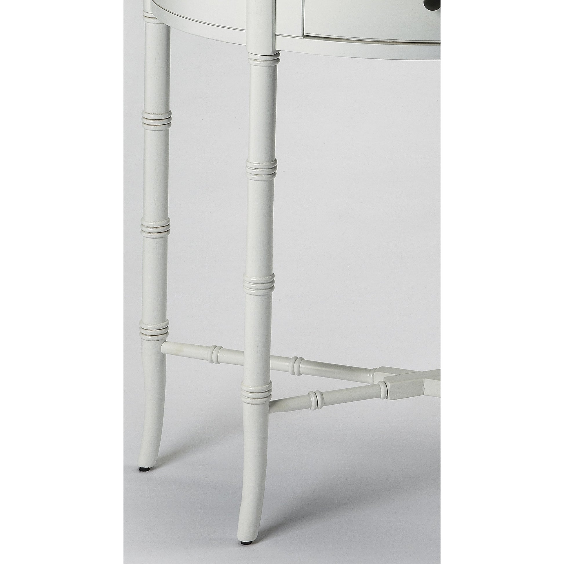 Skilling Antique Demilune Console Table by Butler Specialty Company in gray and driftwood. Made from rubberwood solids, mdf, oak veneer in a traditional style.