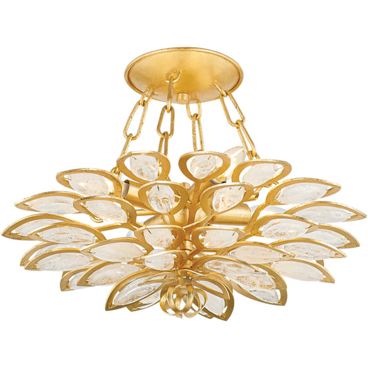 Vittoria Semi Flush by Corbett in gold leaf. Made from steel in a unique style.