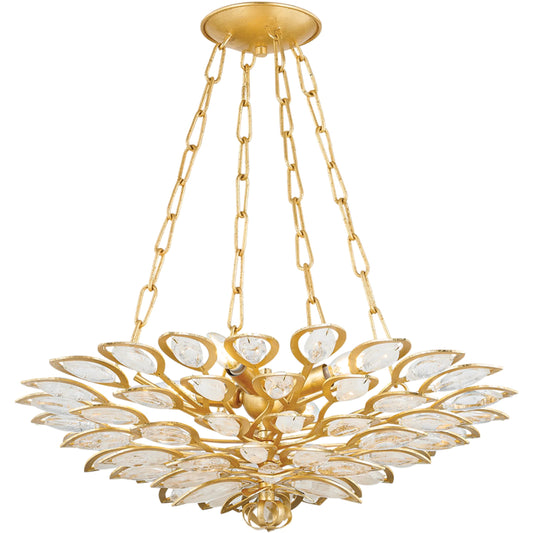 Vittoria Chandelier by Corbett in gold leaf. Made from steel in a unique style.