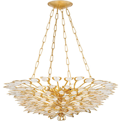 Vittoria Chandelier by Corbett in gold leaf. Made from steel in a modern style.