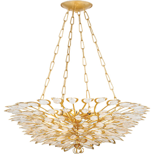 Vittoria Chandelier by Corbett in gold leaf. Made from steel in a unique style.