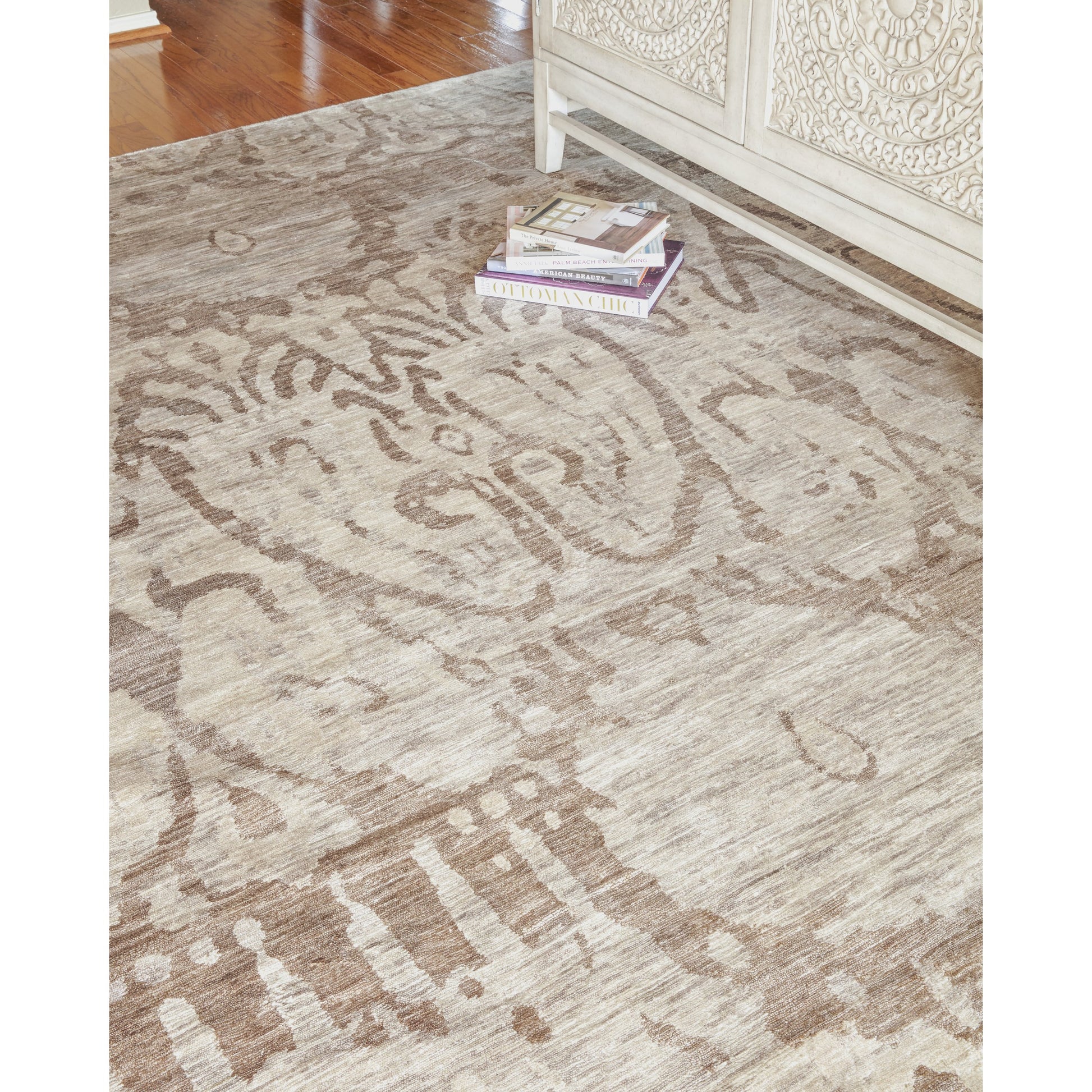 Antique'd Pattern Silk Rug by Exquisite Rugs. Made from bamboo silk in a unique style.