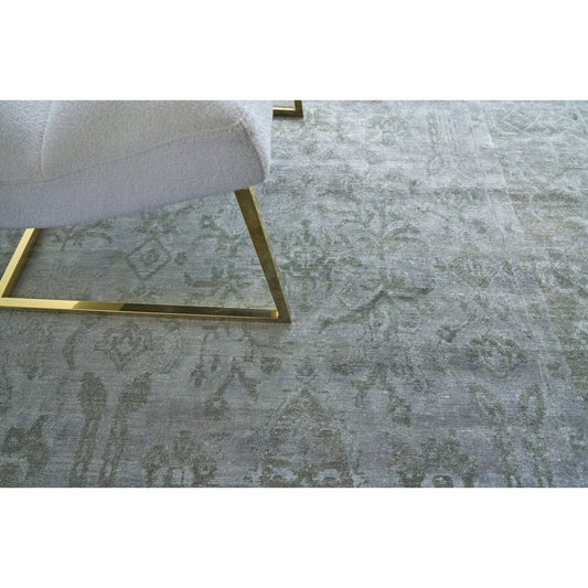 Antique'd Silk Rug by Exquisite Rugs in green, aqua. Made from bamboo silk in a unique style.