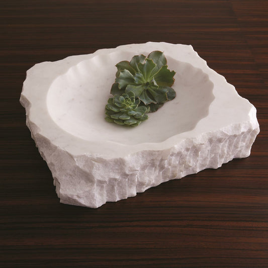 Chiseled Block Bowl by Global Views in white marble. Made from white banswara in a eclectic & global style.