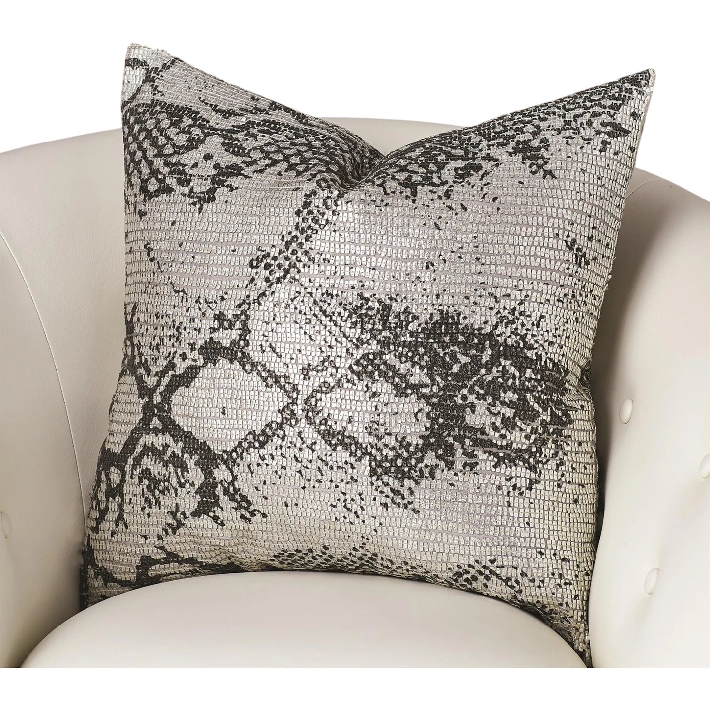 001 SR-890763 | Primary Silo | Shimmer Snake Skin Pillow by Global Views in silver and silver. Made from polyester with cotton lining with plastic decor in a modern style.